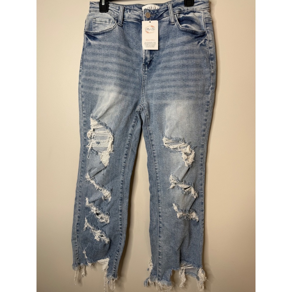 Blakeley Womens Size 9 Distressed High Rise Straight Leg Jeans Light Wash Frayed